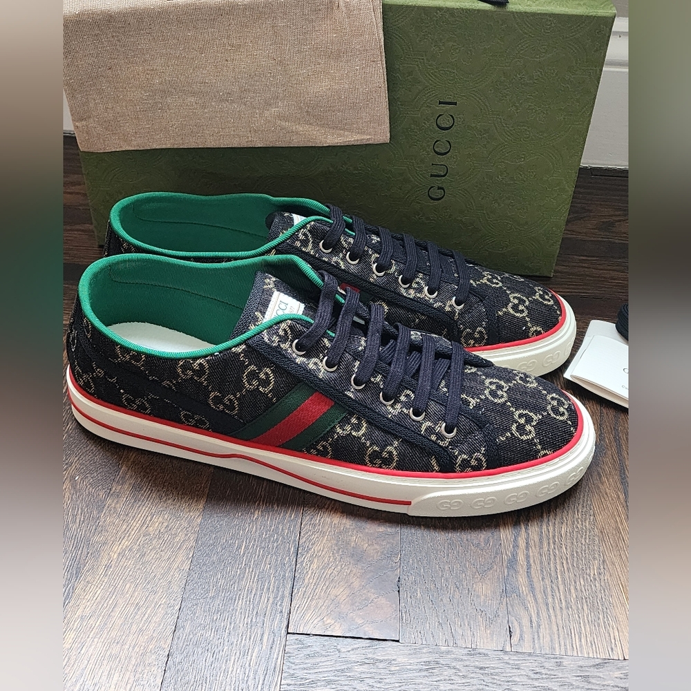 $750 Brand New Gucci Tennis 1977 Men Sneakers Black Web US 14.5 G 13.5 - Picture 4 of 12